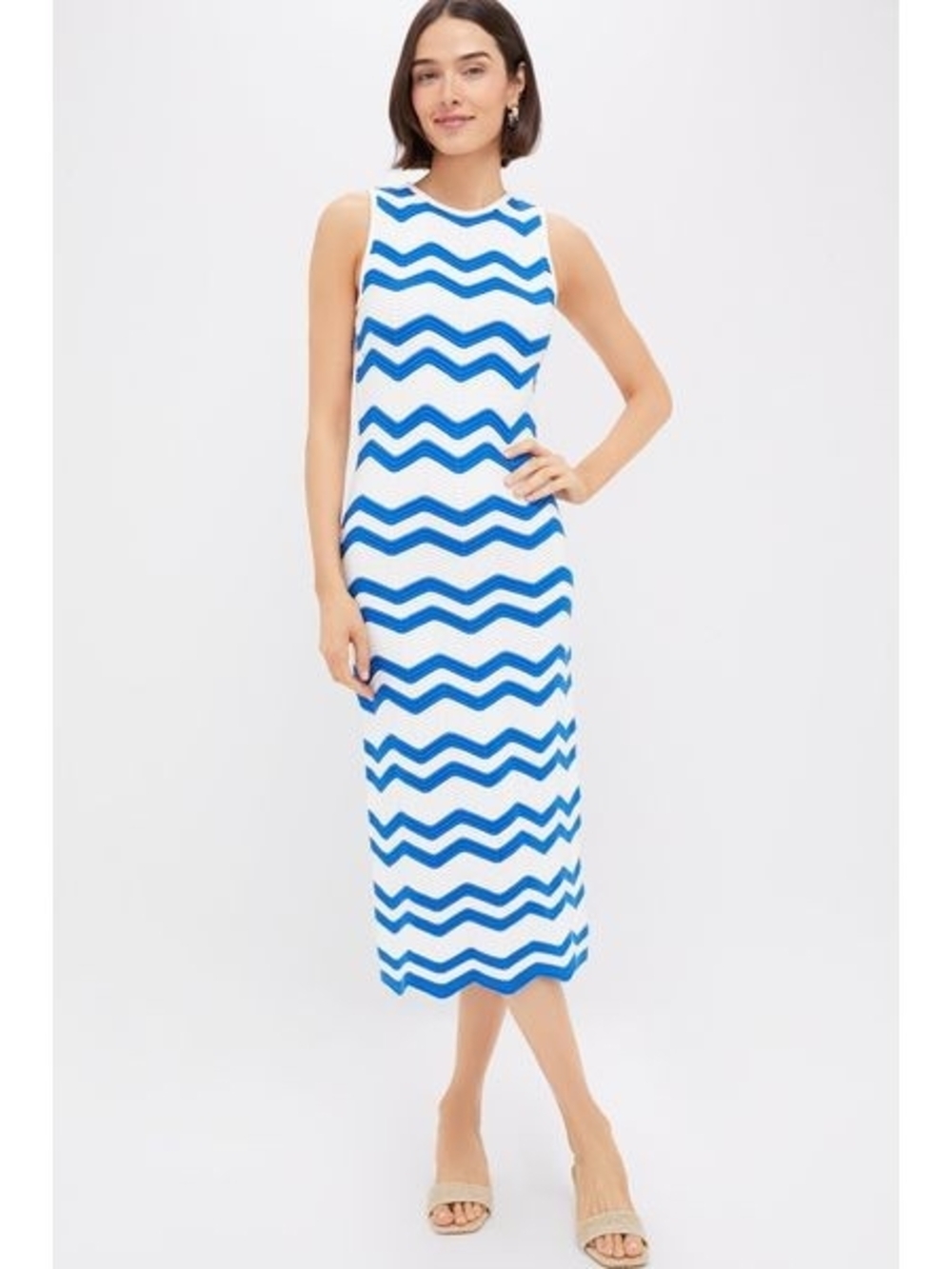 Hyacinth House Blue & White Wavy Knit Stripe Wilder Dress Size L Tuckernuck  NEW
